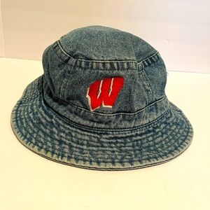 University of Wisconsin Badgers Vintage Denim Bucket Hat with W Logo Badgers UU
